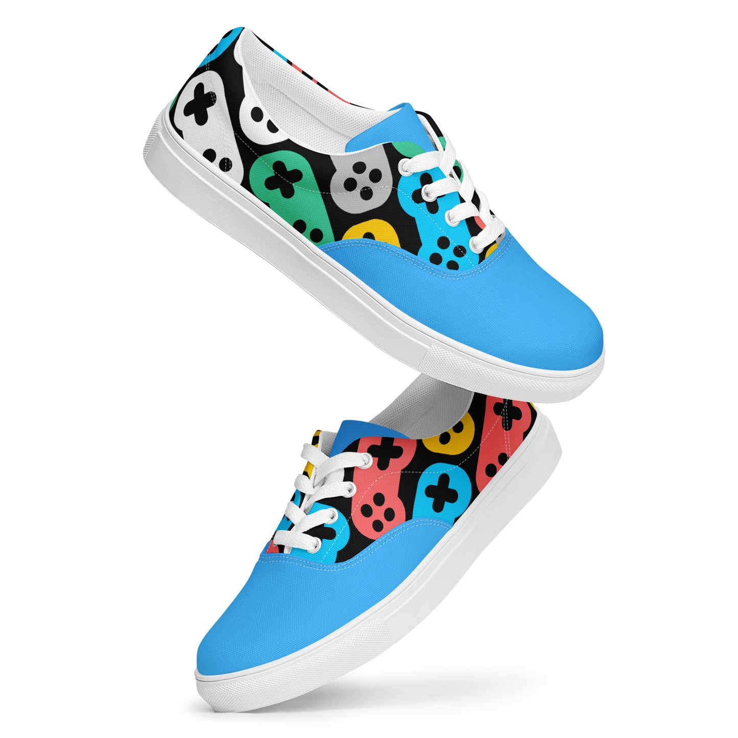 Game On: Men's Lace-Up Canvas Shoes with Seamless Joystick Pattern - Only at Raining Gifts Design!