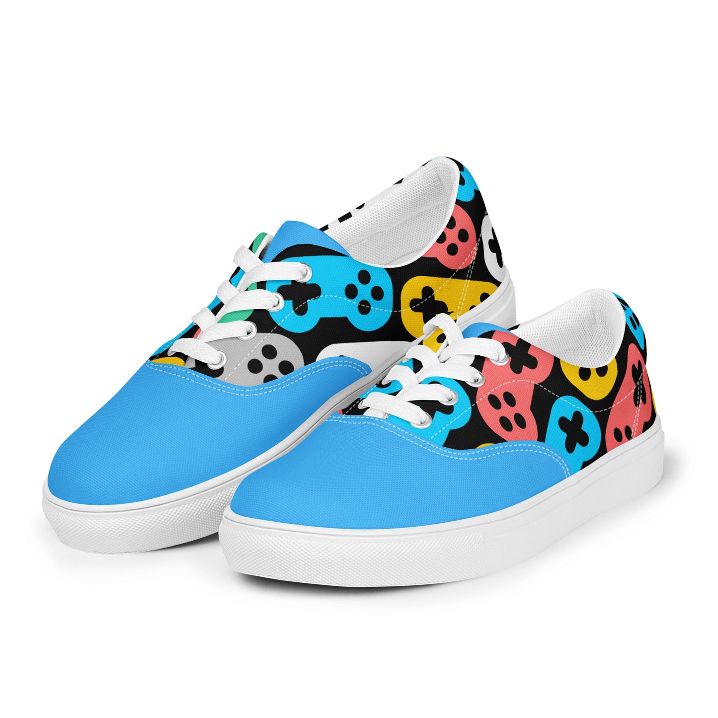 Game On: Men's Lace-Up Canvas Shoes with Seamless Joystick Pattern - Only at Raining Gifts Design!