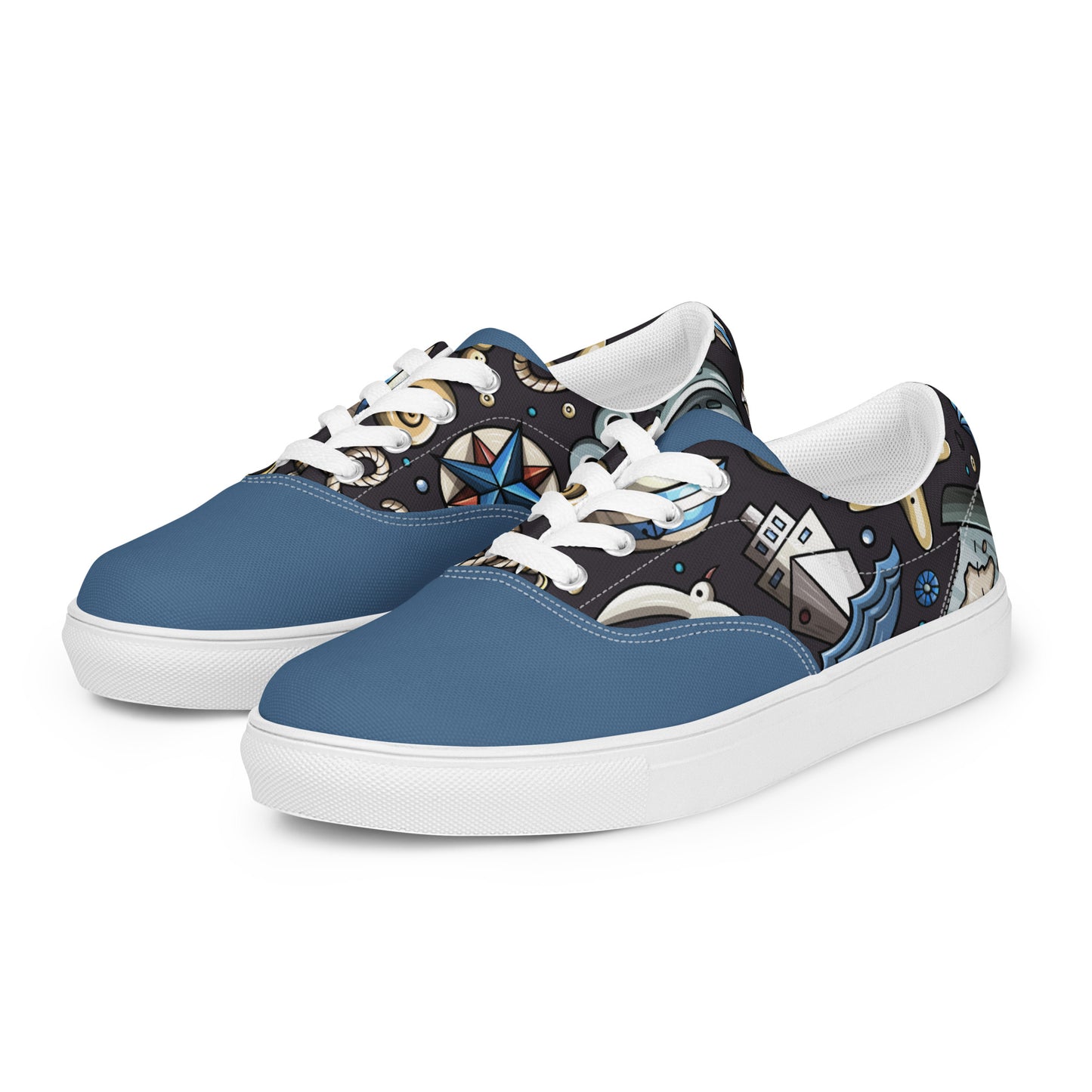 Sail the High Seas in Style with Our Men's Lace-Up Canvas Shoes - Featuring a Hilarious Nautical Cartoon Pattern that's Sure to Make a Splash! Perfect for Any Seafaring Gentlemen - Only from Raining Gifts Design!