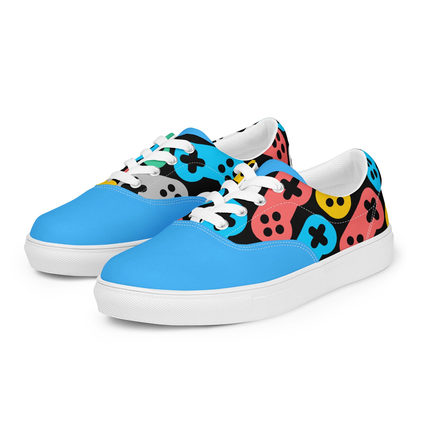 Game On: Men's Lace-Up Canvas Shoes with Seamless Joystick Pattern - Only at Raining Gifts Design!