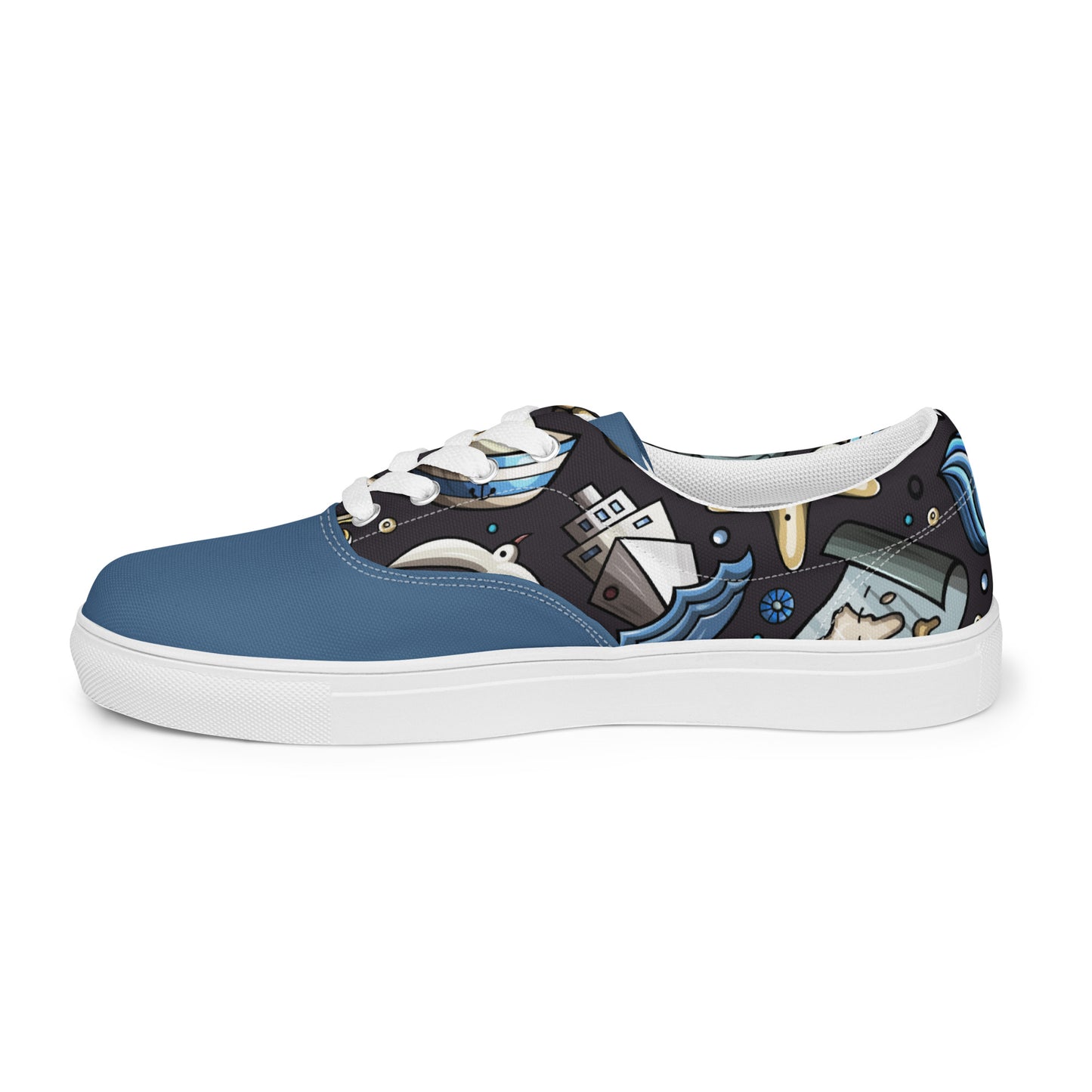 Sail the High Seas in Style with Our Men's Lace-Up Canvas Shoes - Featuring a Hilarious Nautical Cartoon Pattern that's Sure to Make a Splash! Perfect for Any Seafaring Gentlemen - Only from Raining Gifts Design!