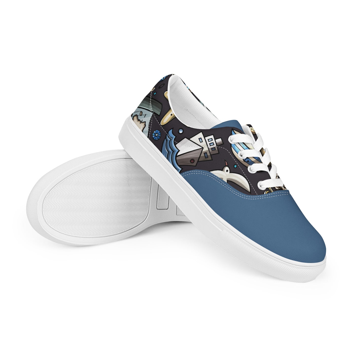 Sail the High Seas in Style with Our Men's Lace-Up Canvas Shoes - Featuring a Hilarious Nautical Cartoon Pattern that's Sure to Make a Splash! Perfect for Any Seafaring Gentlemen - Only from Raining Gifts Design!