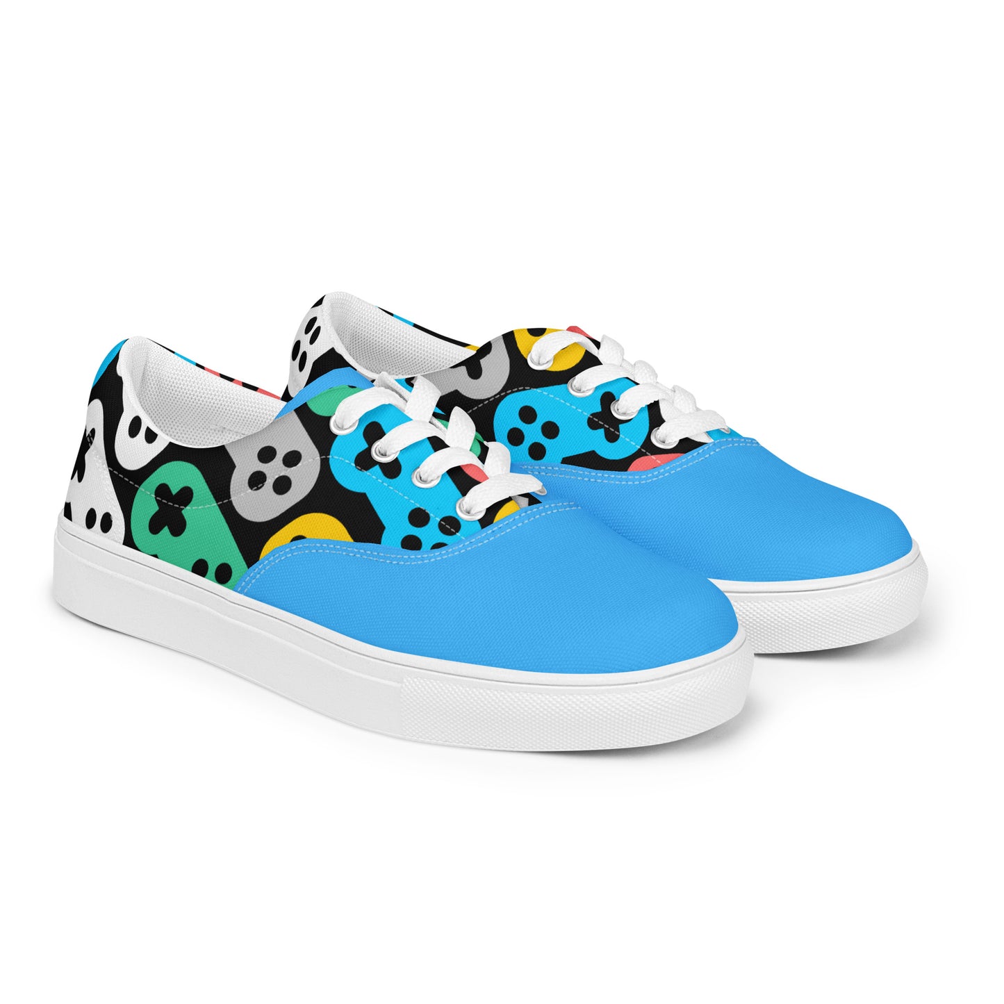 Game On: Men's Lace-Up Canvas Shoes with Seamless Joystick Pattern - Only at Raining Gifts Design!