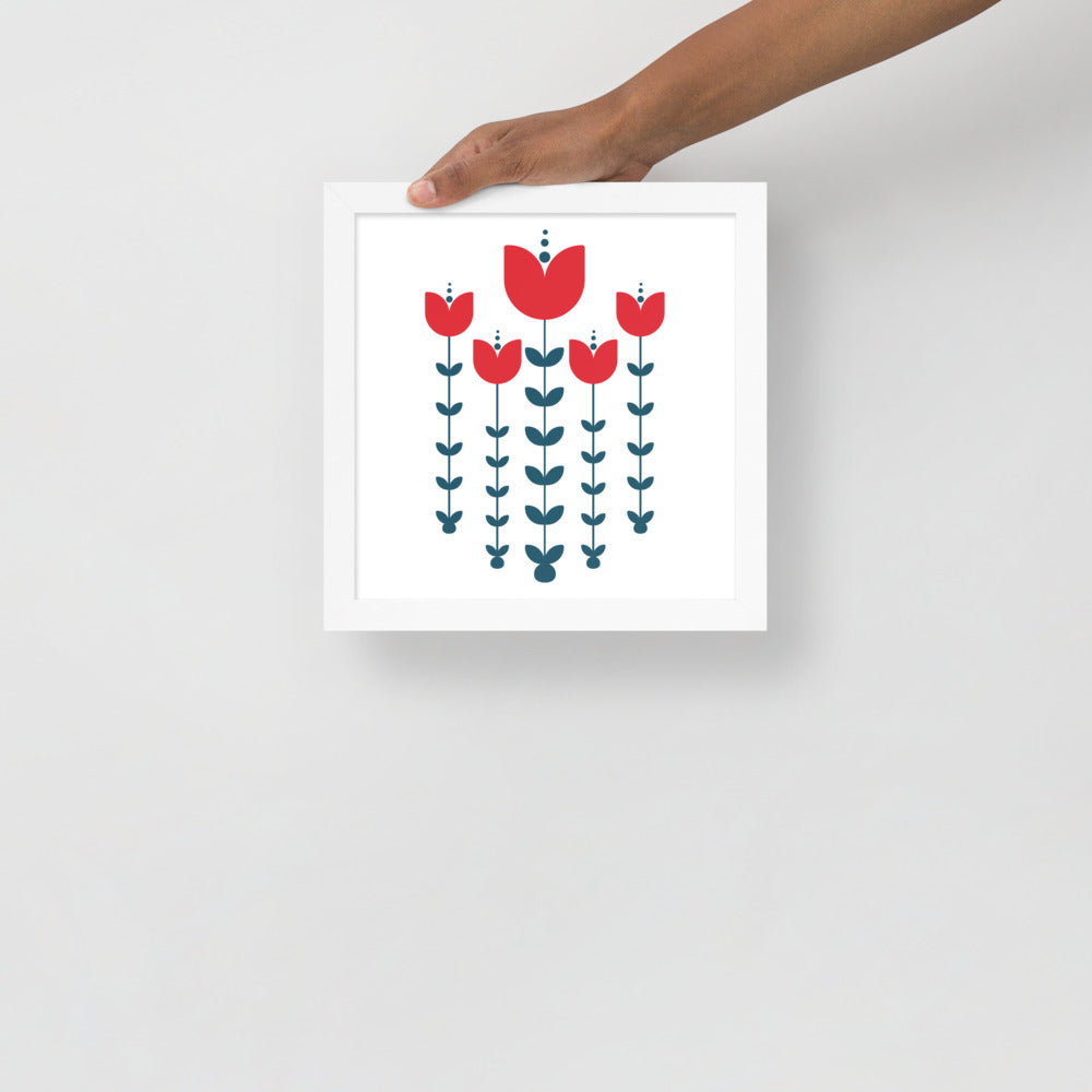 Red Scandinavian Flowers Framed Photo Paper Poster