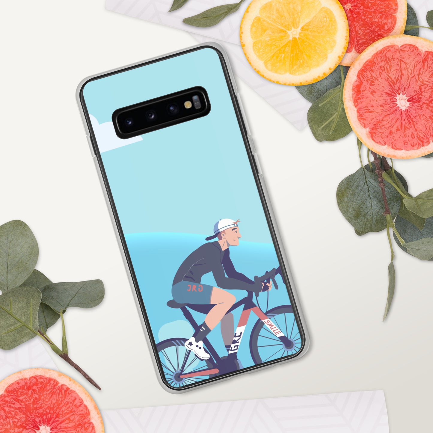 Sky Blue Illustrated Cyclist Samsung Case