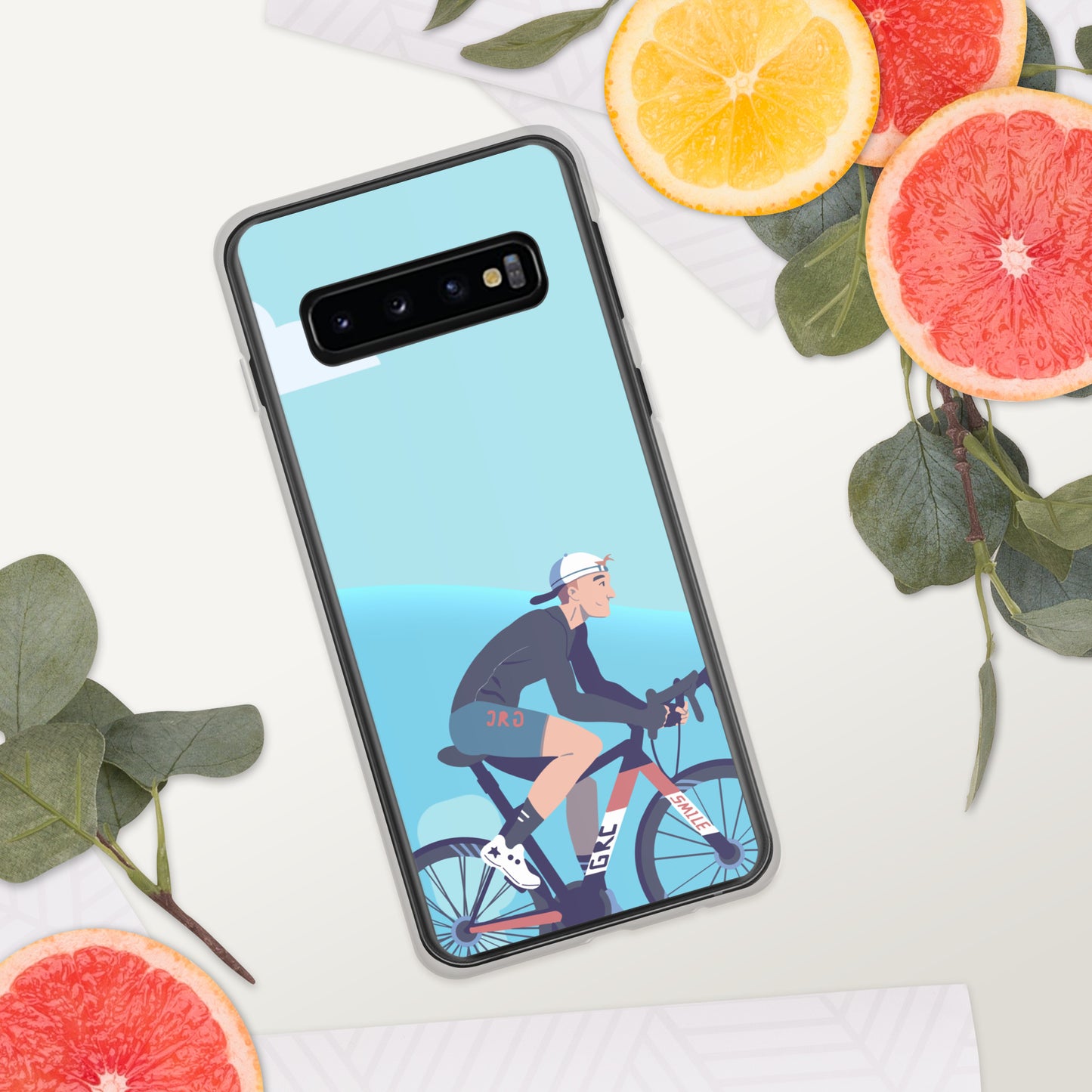 Sky Blue Illustrated Cyclist Samsung Case