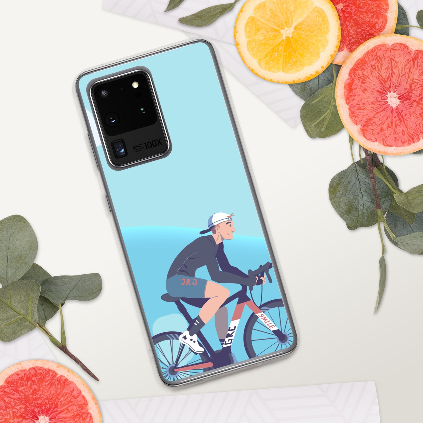 Sky Blue Illustrated Cyclist Samsung Case