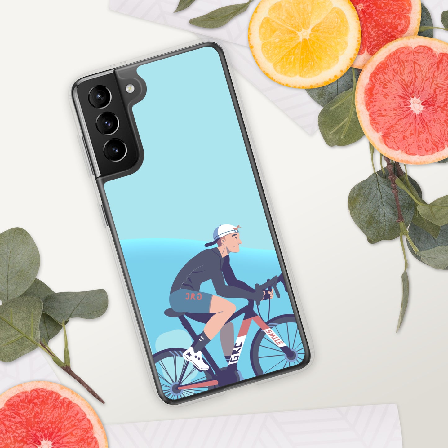 Sky Blue Illustrated Cyclist Samsung Case