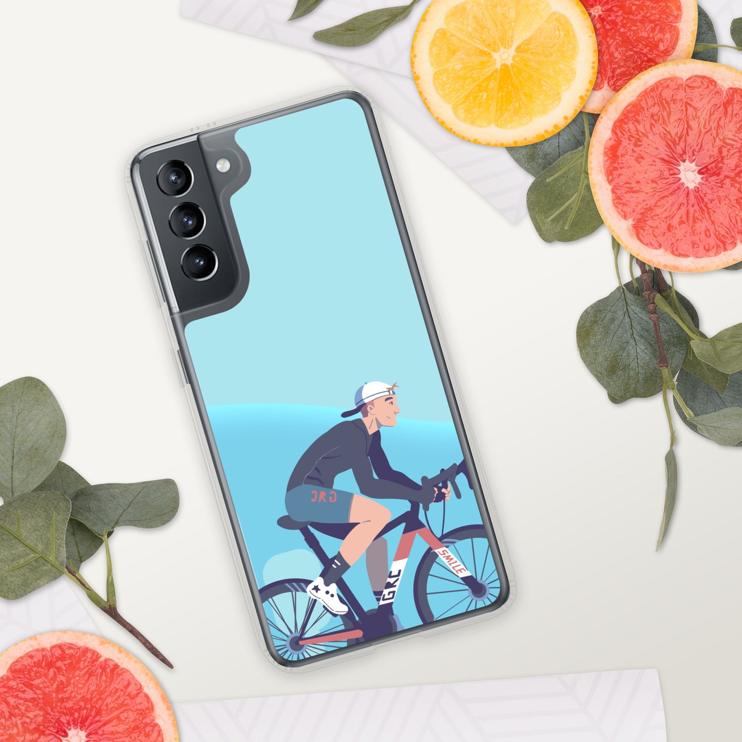 Sky Blue Illustrated Cyclist Samsung Case