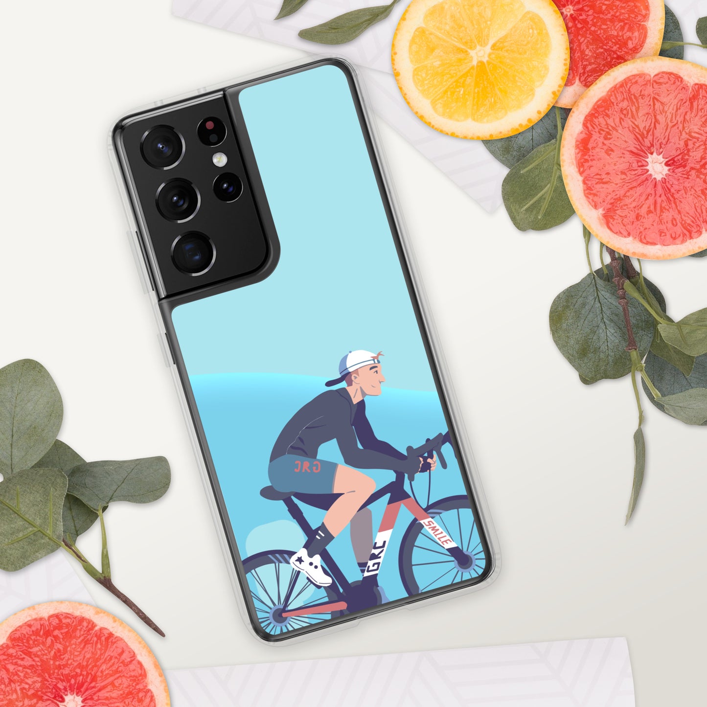 Sky Blue Illustrated Cyclist Samsung Case