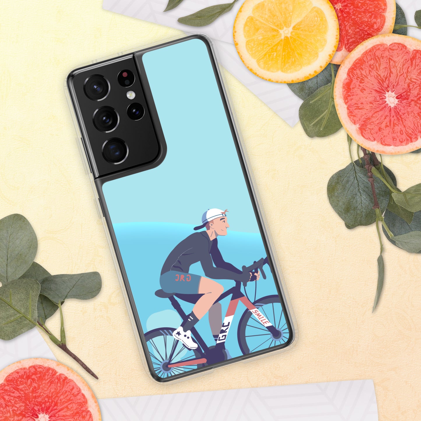 Sky Blue Illustrated Cyclist Samsung Case