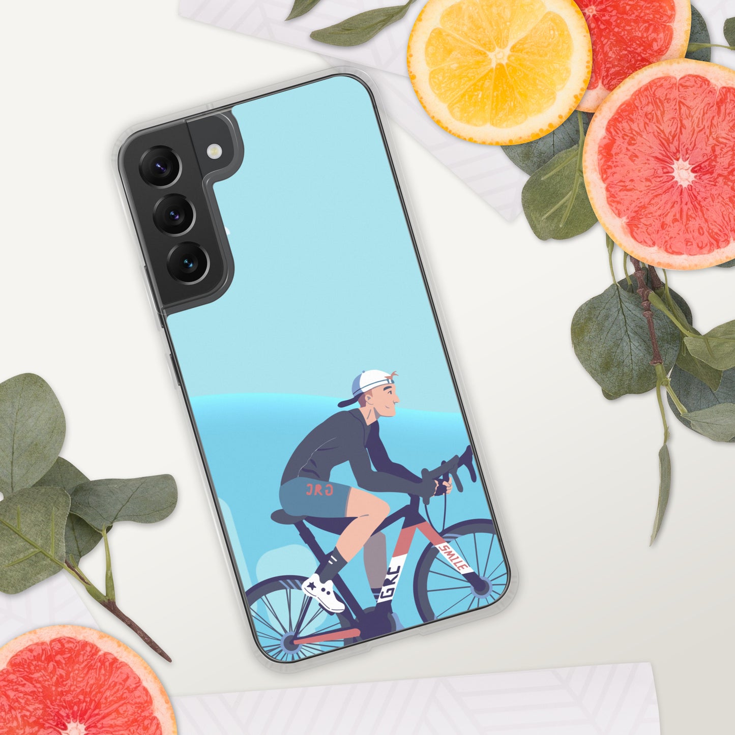 Sky Blue Illustrated Cyclist Samsung Case