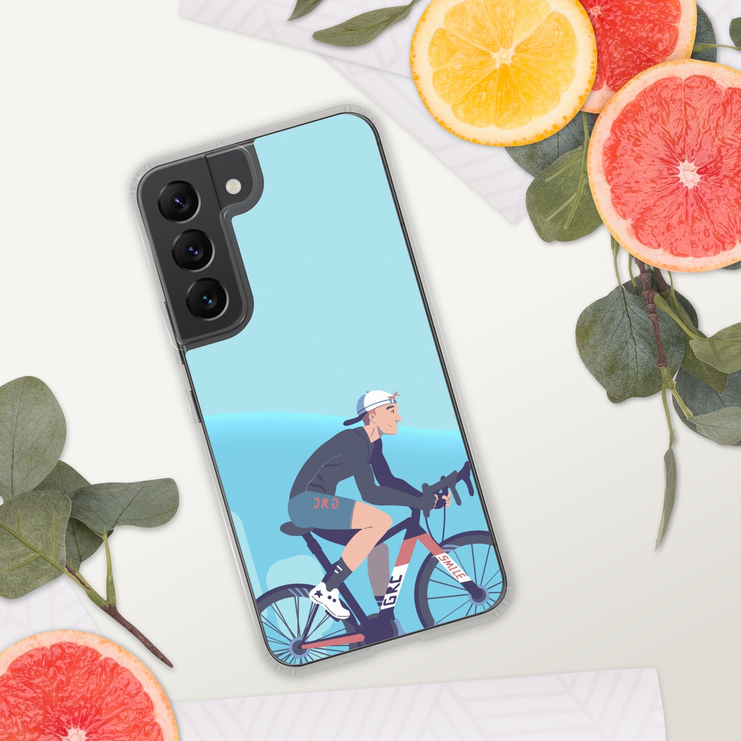 Sky Blue Illustrated Cyclist Samsung Case