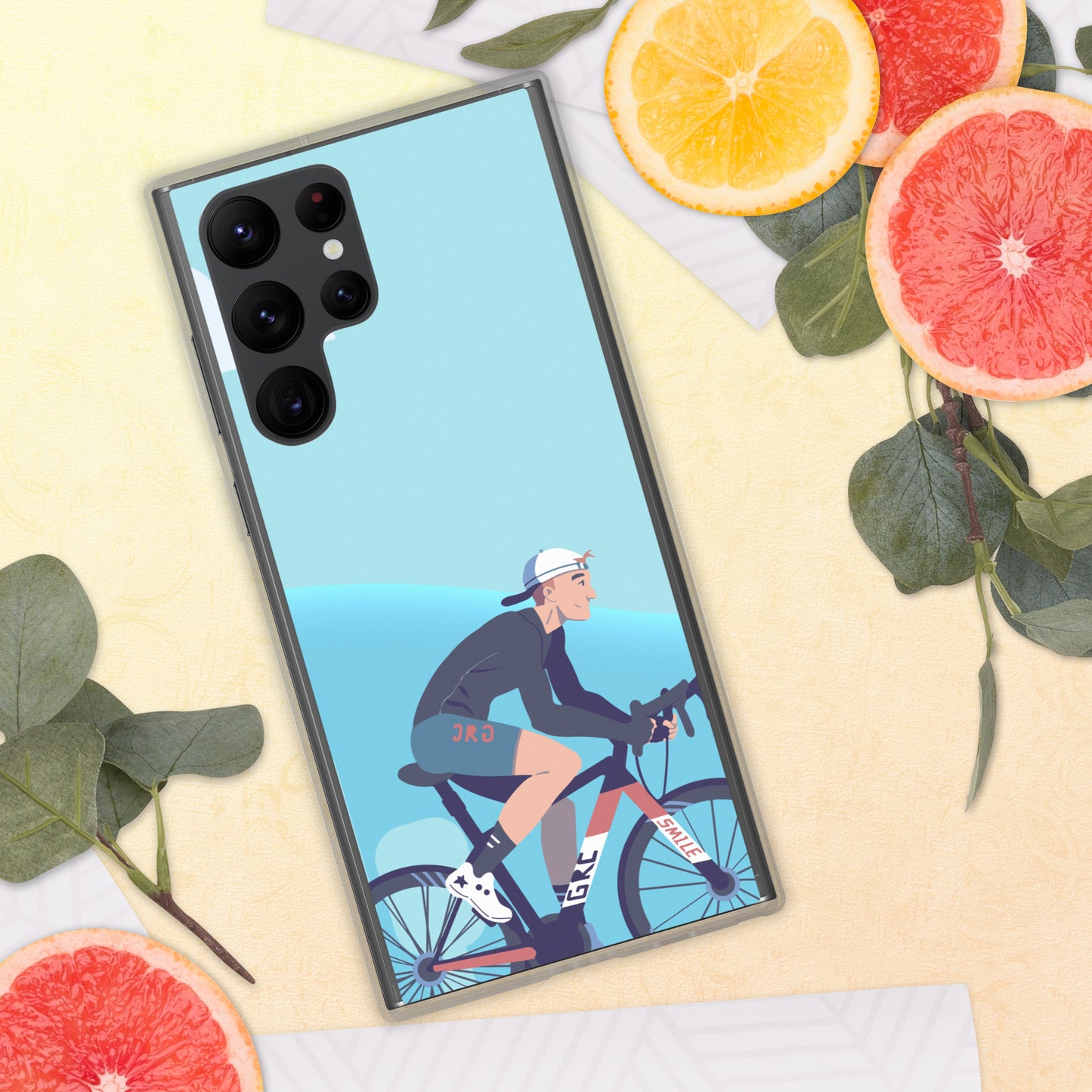 Sky Blue Illustrated Cyclist Samsung Case