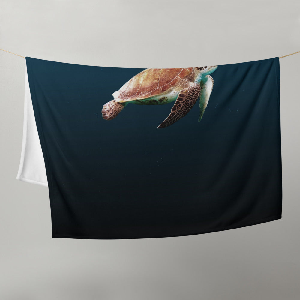 Throw Blanket for Couch. Turtle Swimming in Navy Water!