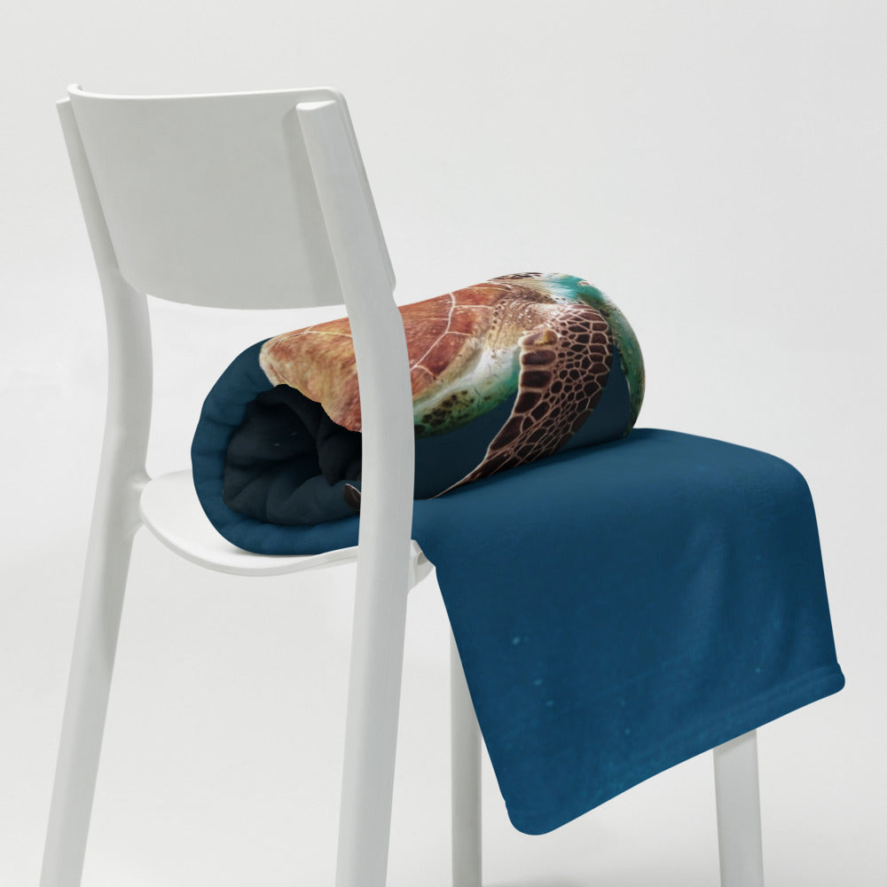 Throw Blanket for Couch. Turtle Swimming in Navy Water!