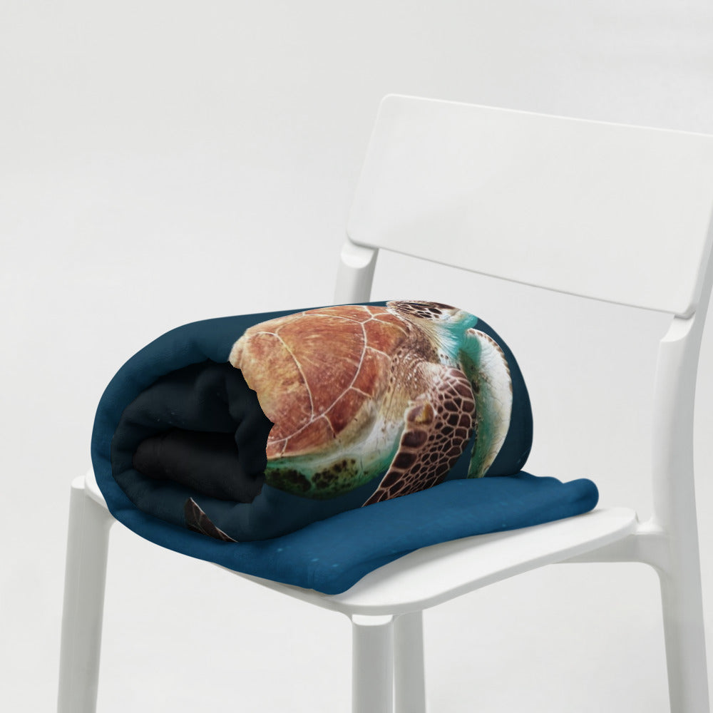 Throw Blanket for Couch. Turtle Swimming in Navy Water!