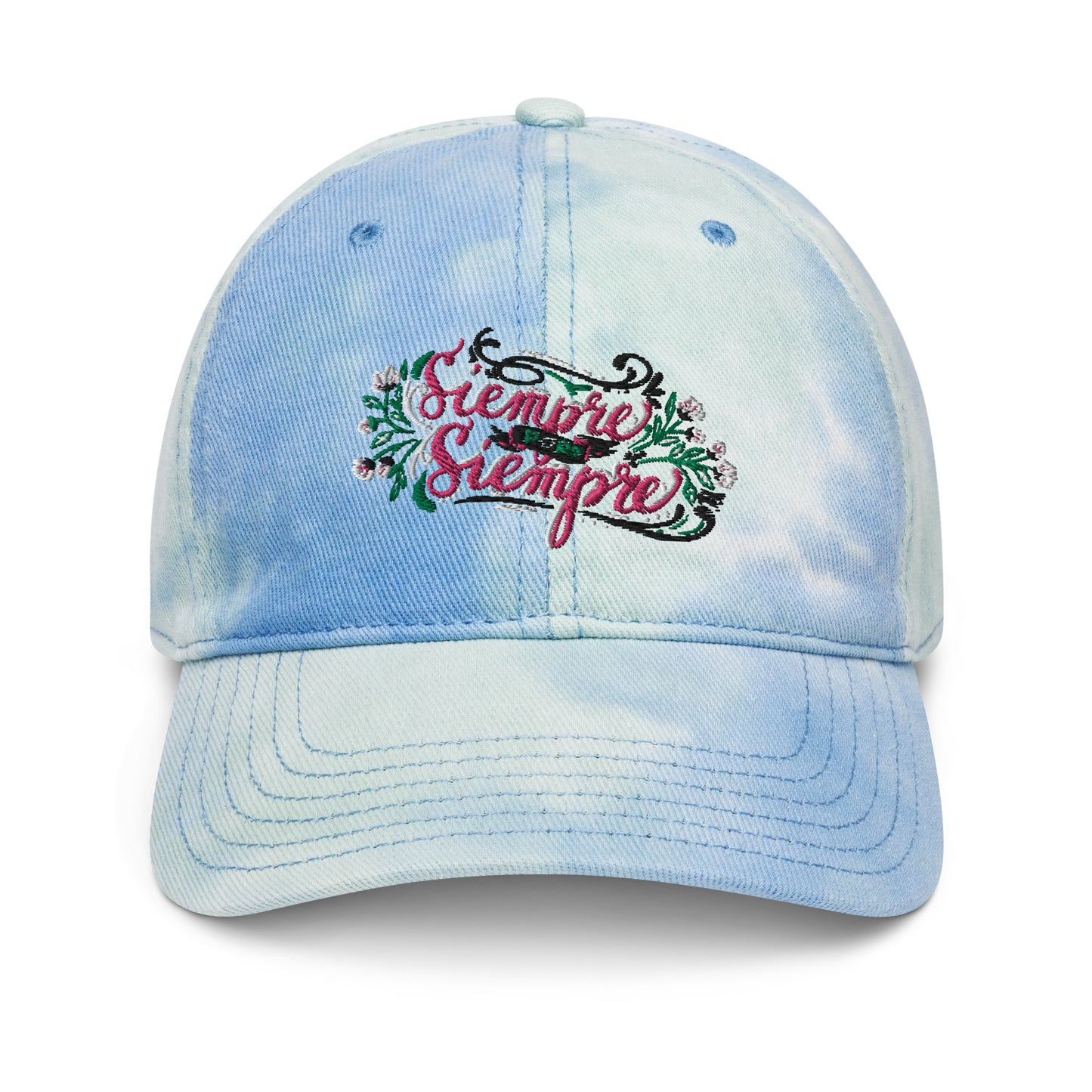 Embroidered Tie Dye Summer Hat Mexican Quote Hand Lettering Siempre Por Siempre