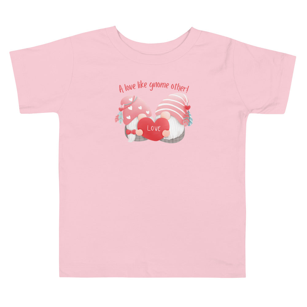 Looking for a cute and comfortable toddler t-shirt? Check out our Cute and Cozy Gnome Love Toddler T-Shirt - Short Sleeve from Raining Gifts Design. Adorable gnome design and cozy fit.
