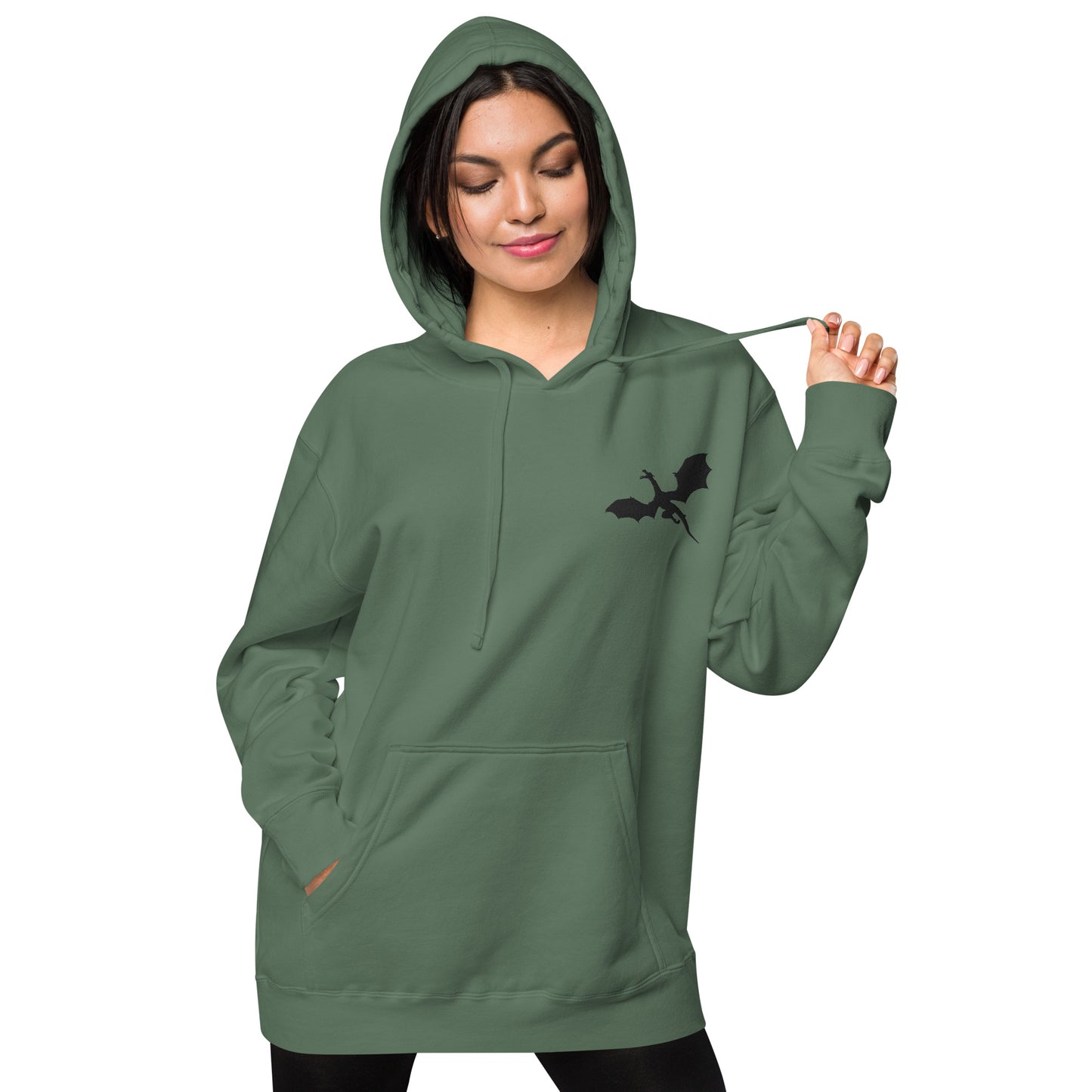Unisex Embroidered Pigment Dyed Hoodie Dragon