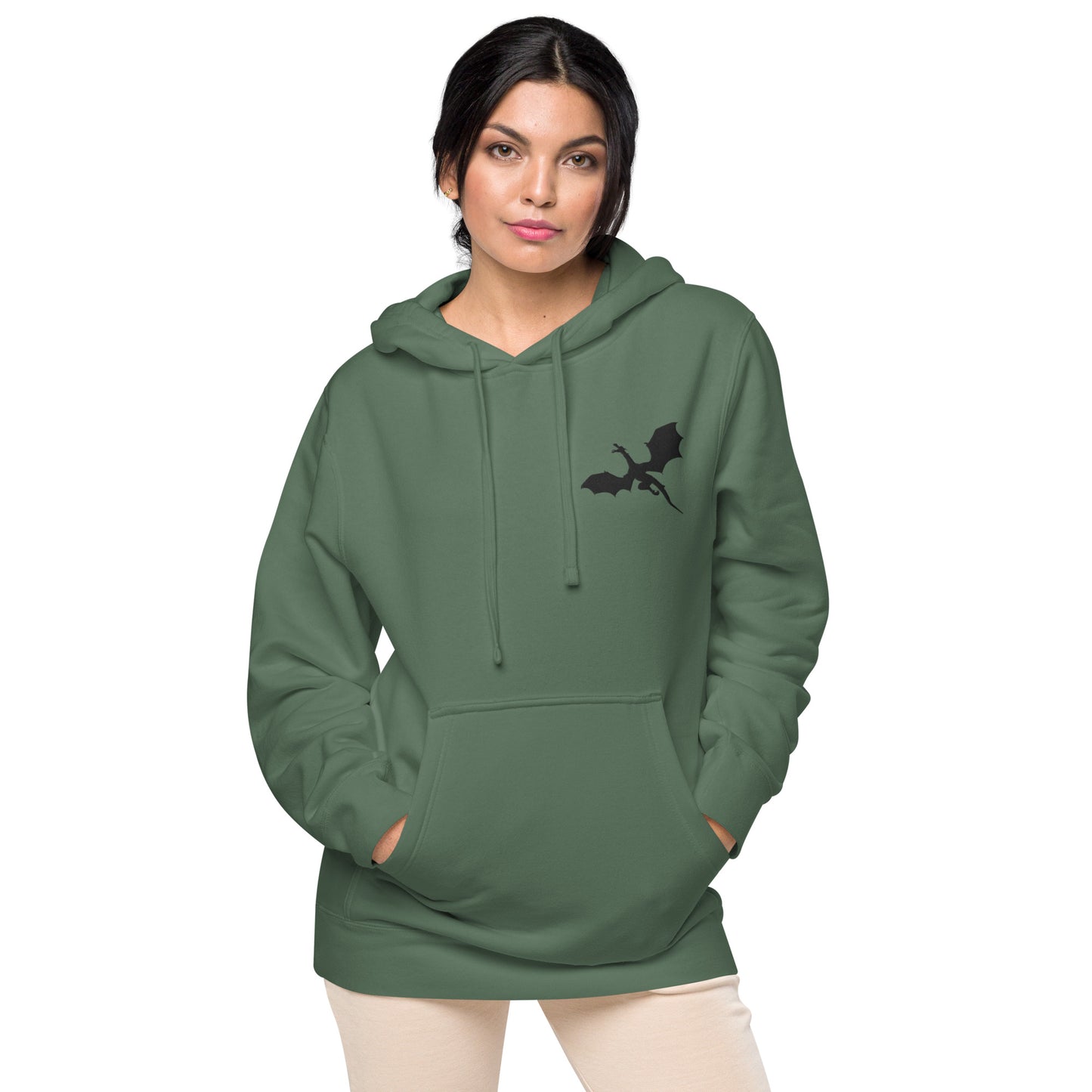 Unisex Embroidered Pigment Dyed Hoodie Dragon