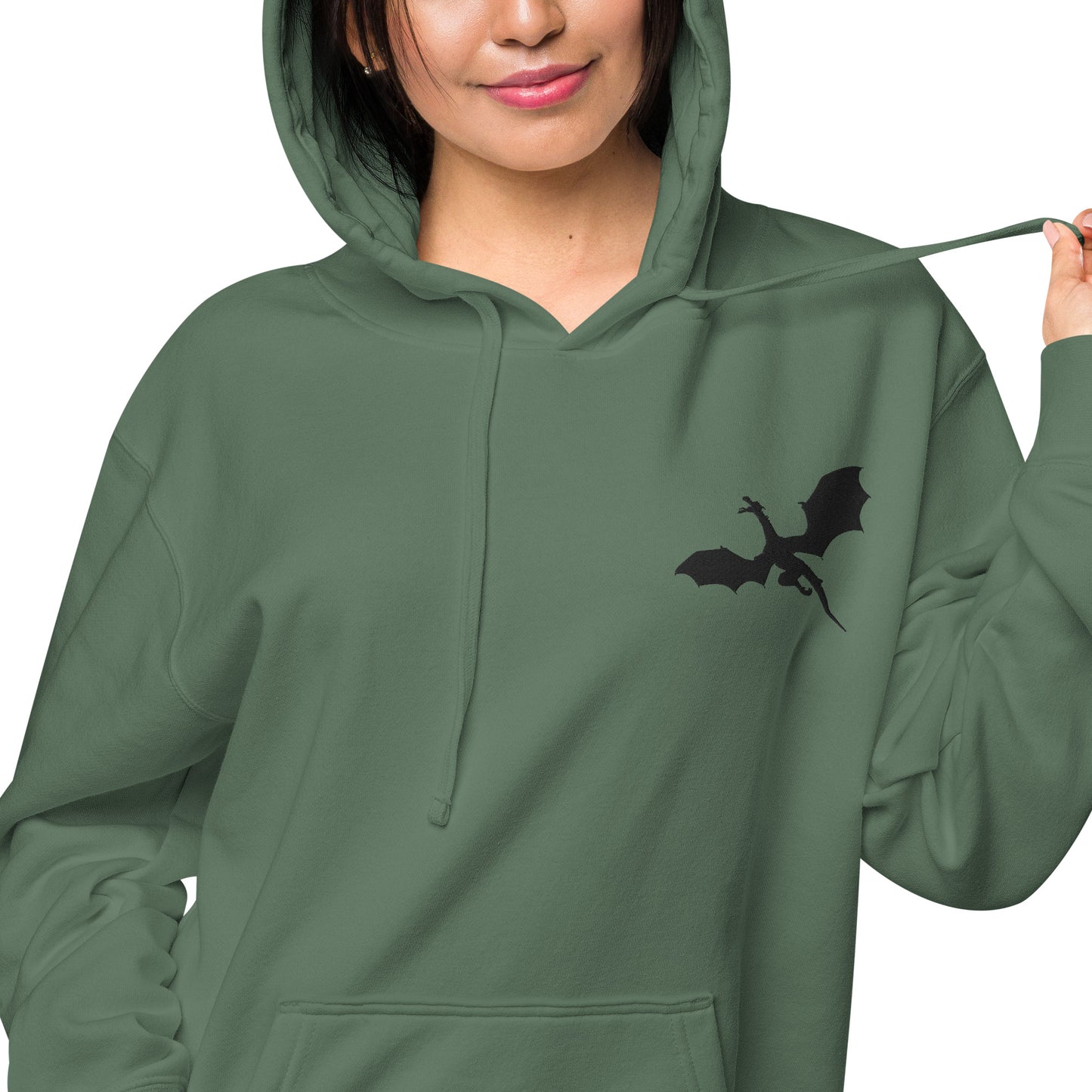 Unisex Embroidered Pigment Dyed Hoodie Dragon