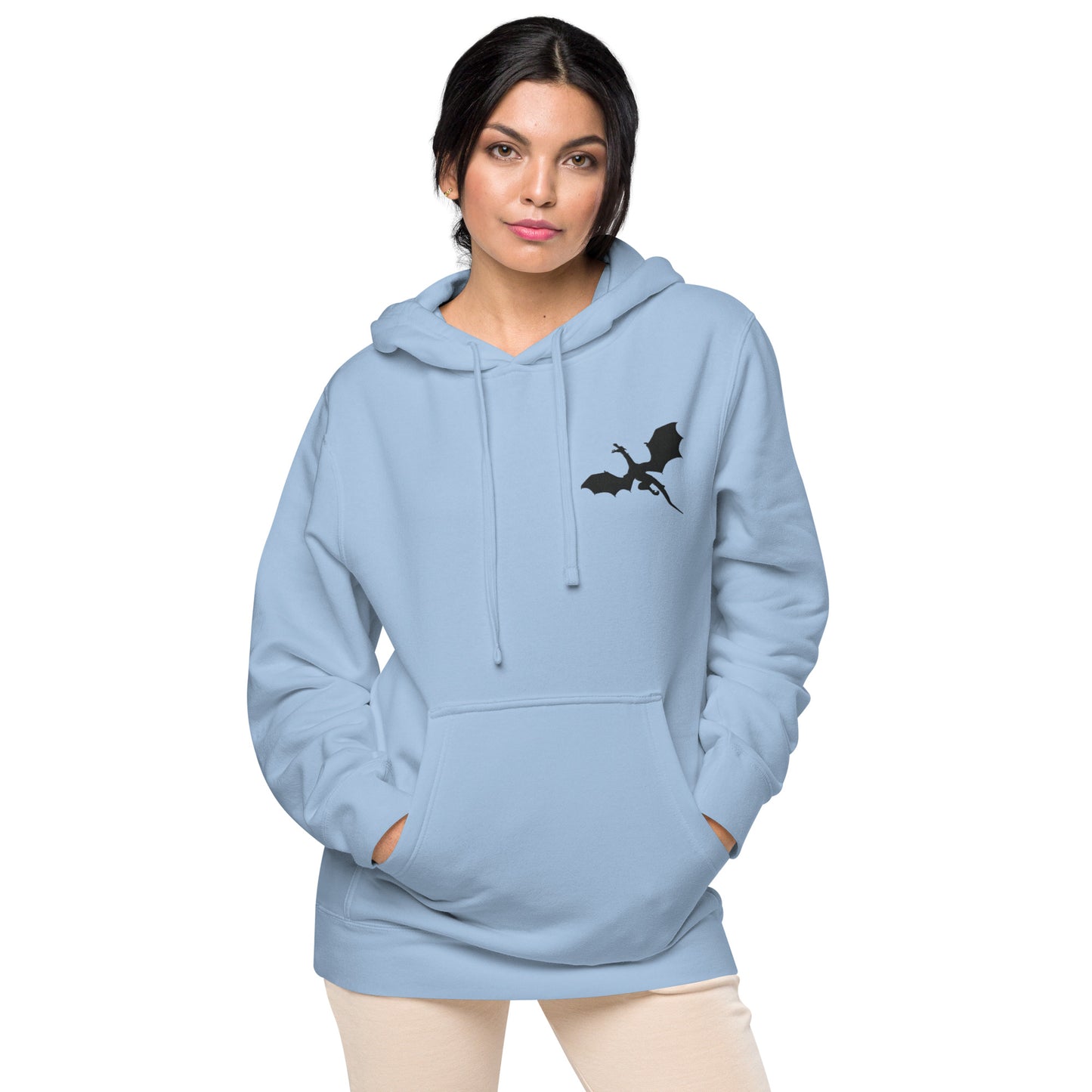 Unisex Embroidered Pigment Dyed Hoodie Dragon