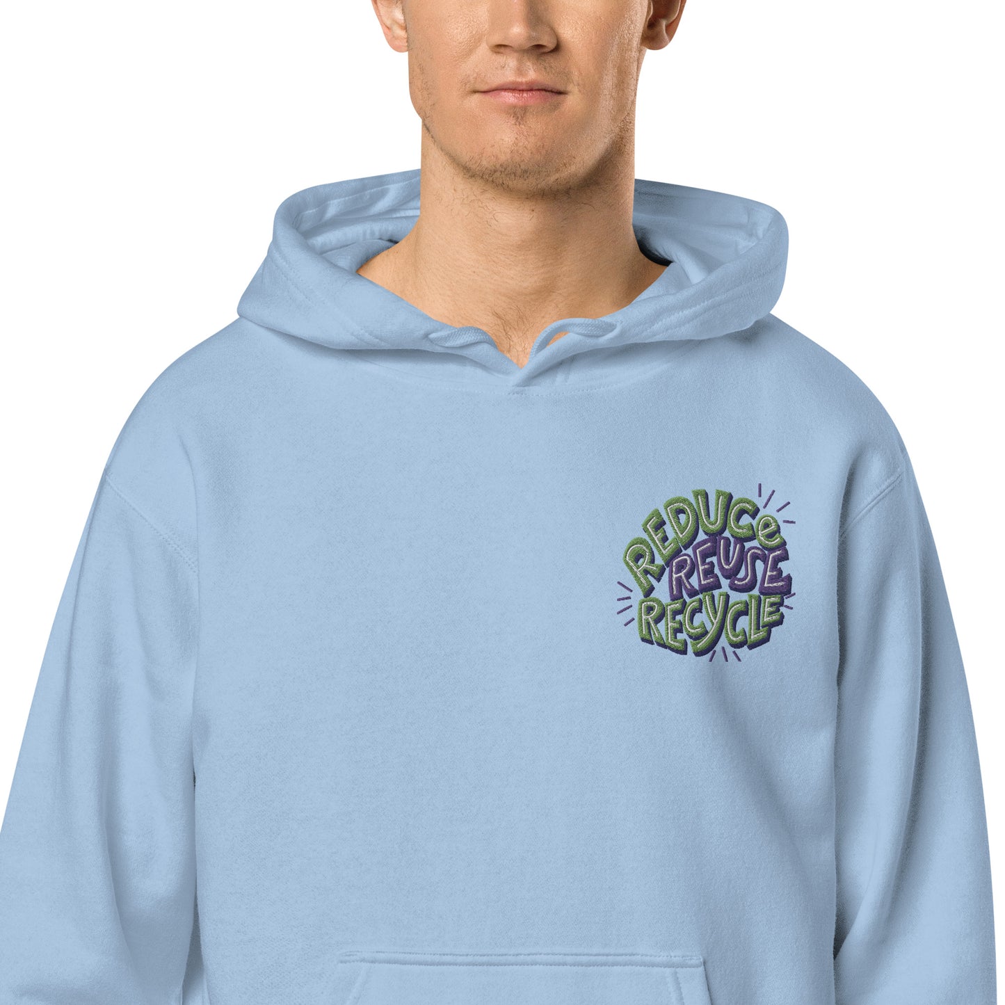 Unisex Embroidered Pigment Dyed Hoodie Reduce, Reuse, Recycle Lettering