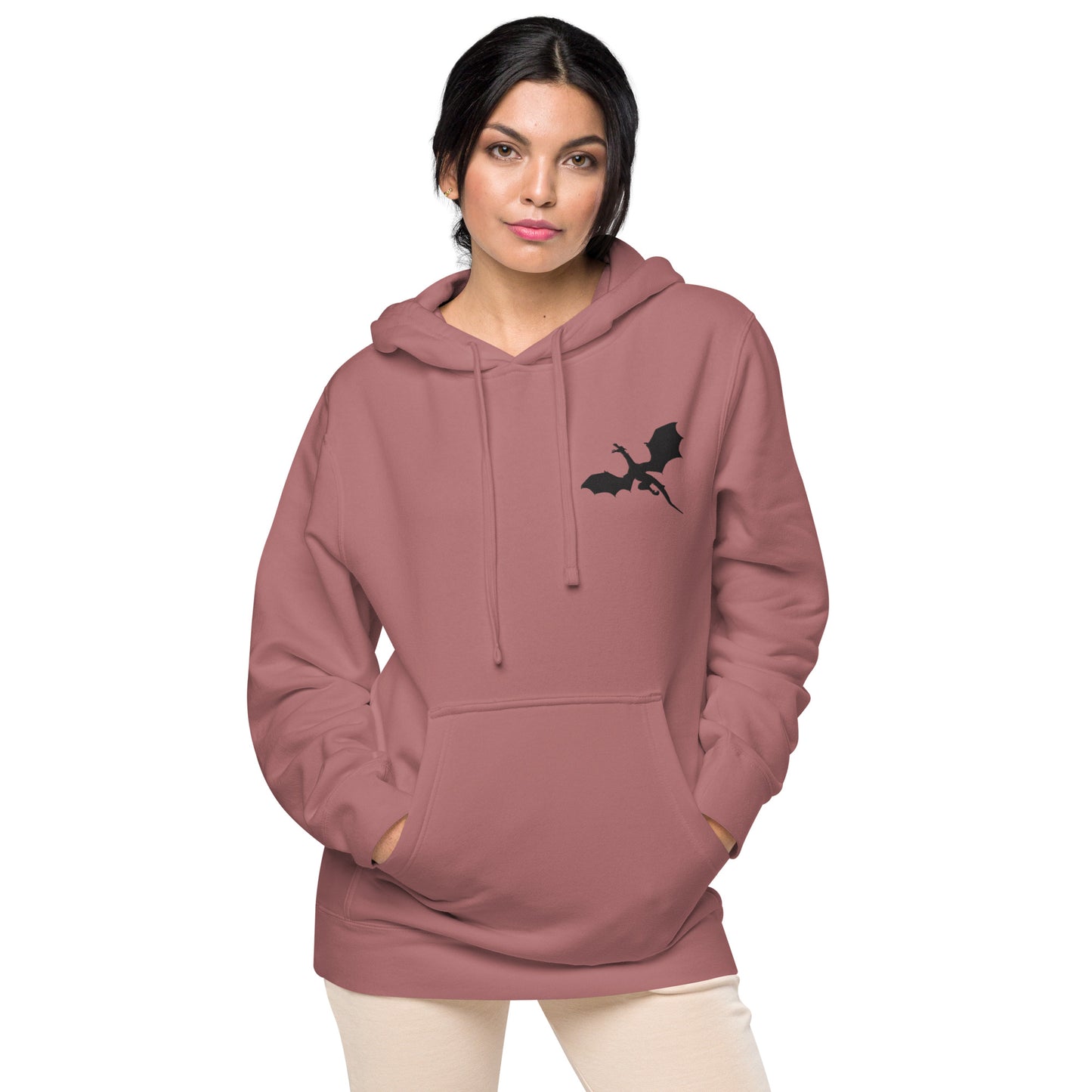 Unisex Embroidered Pigment Dyed Hoodie Dragon