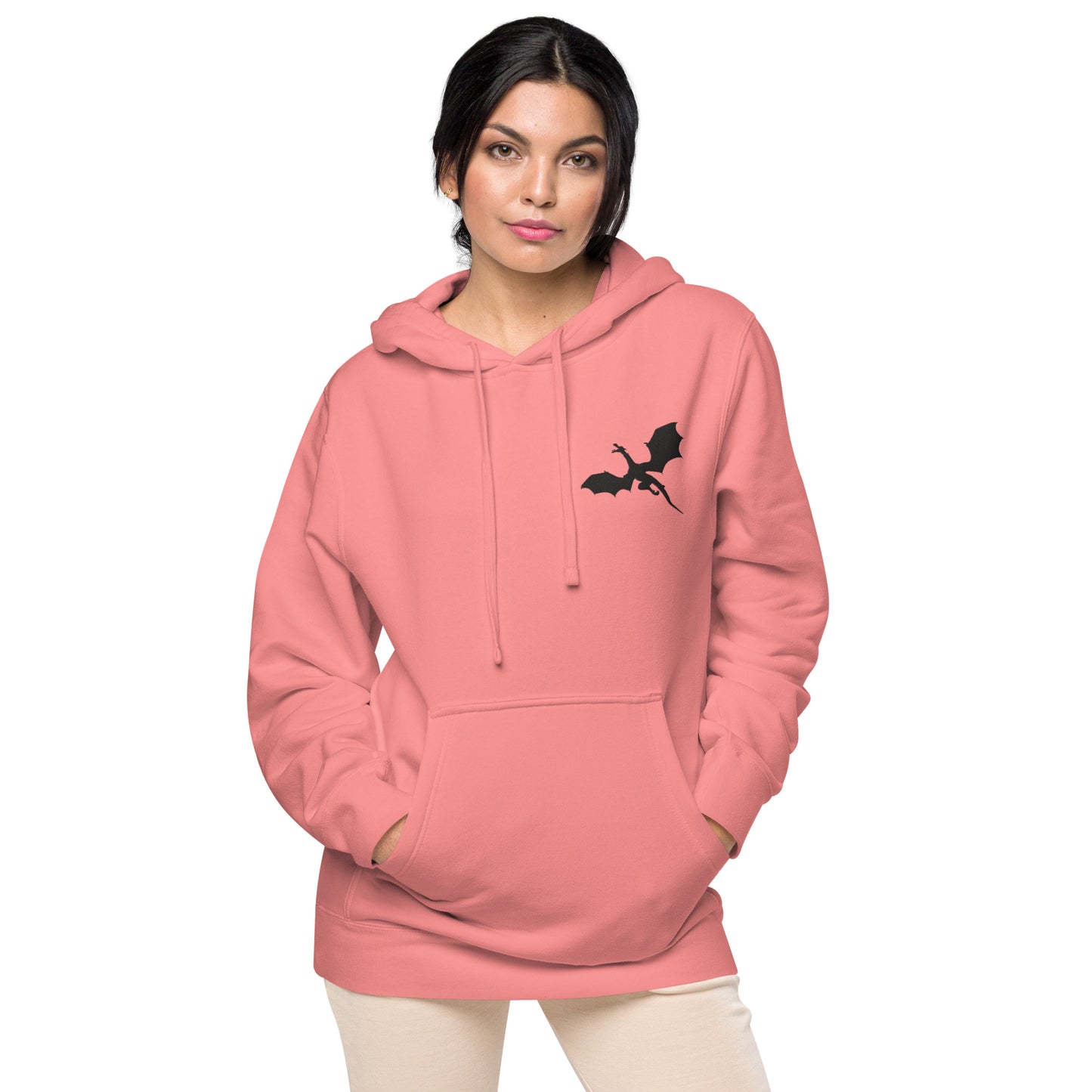 Unisex Embroidered Pigment Dyed Hoodie Dragon