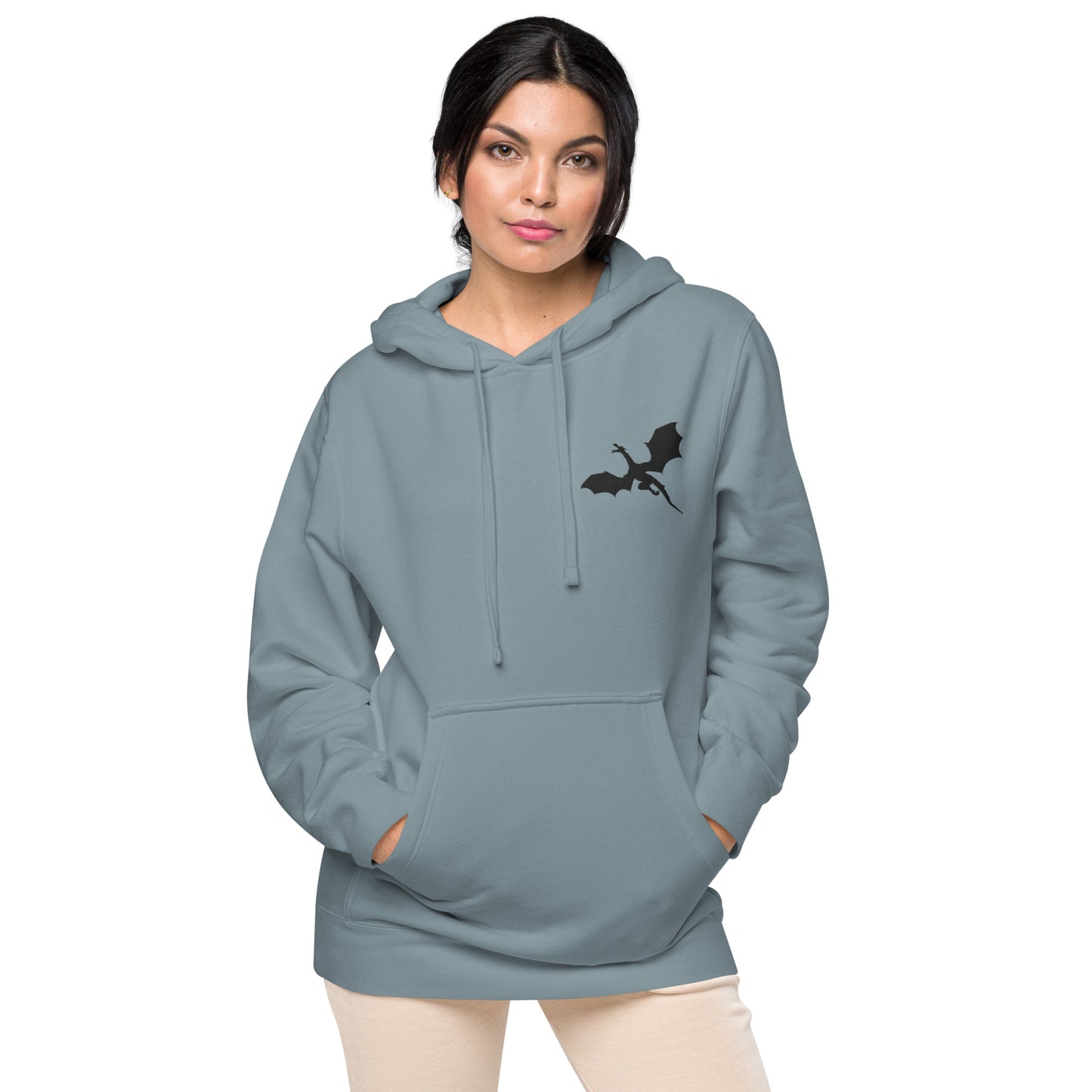 Unisex Embroidered Pigment Dyed Hoodie Dragon