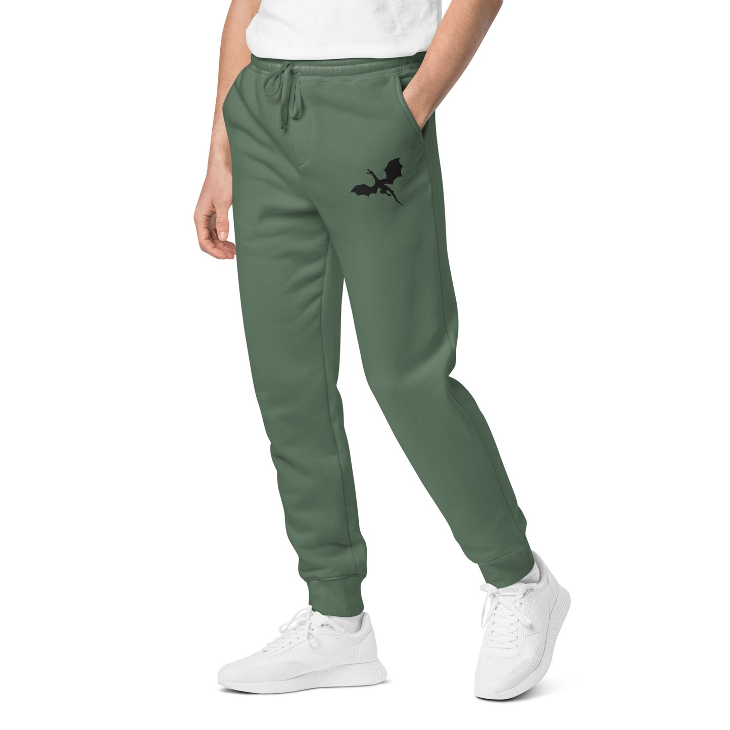 Unisex Embroidered Pigment Dyed Sweatpants Dragon