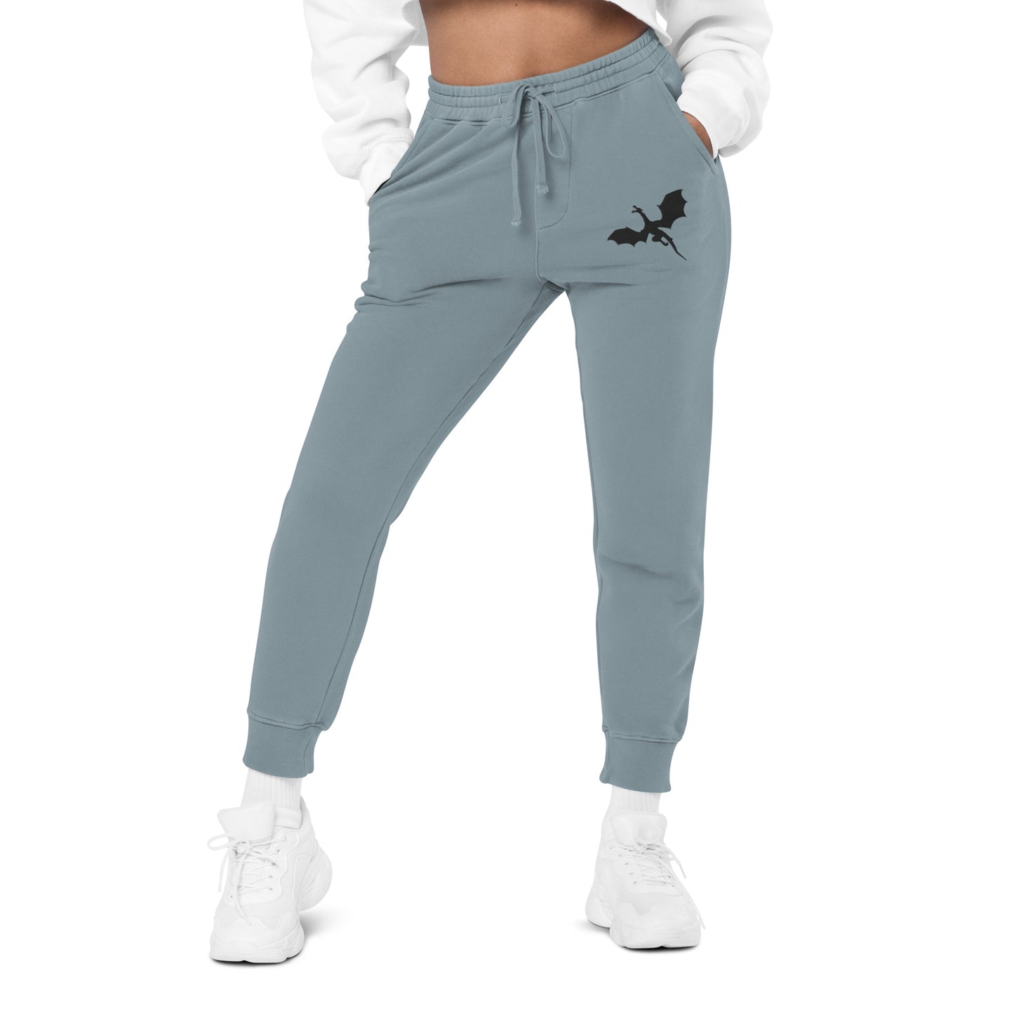 Unisex Embroidered Pigment Dyed Sweatpants Dragon