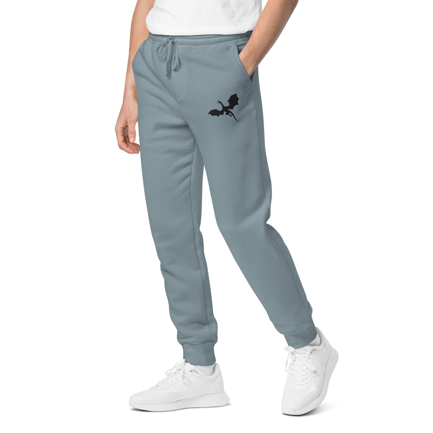 Unisex Embroidered Pigment Dyed Sweatpants Dragon