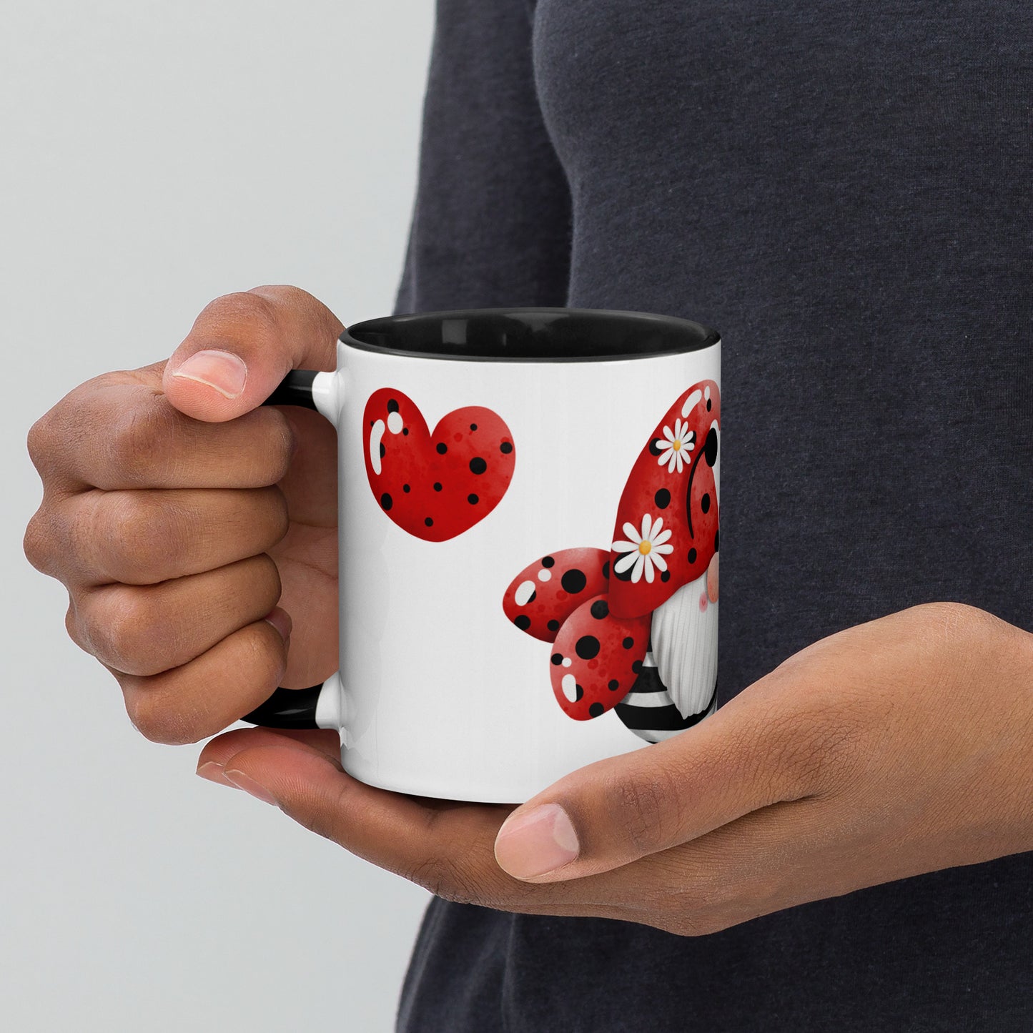 Coffee, Tea or Hot Chocolate Mug with Colour Inside Gnome Ladybug
