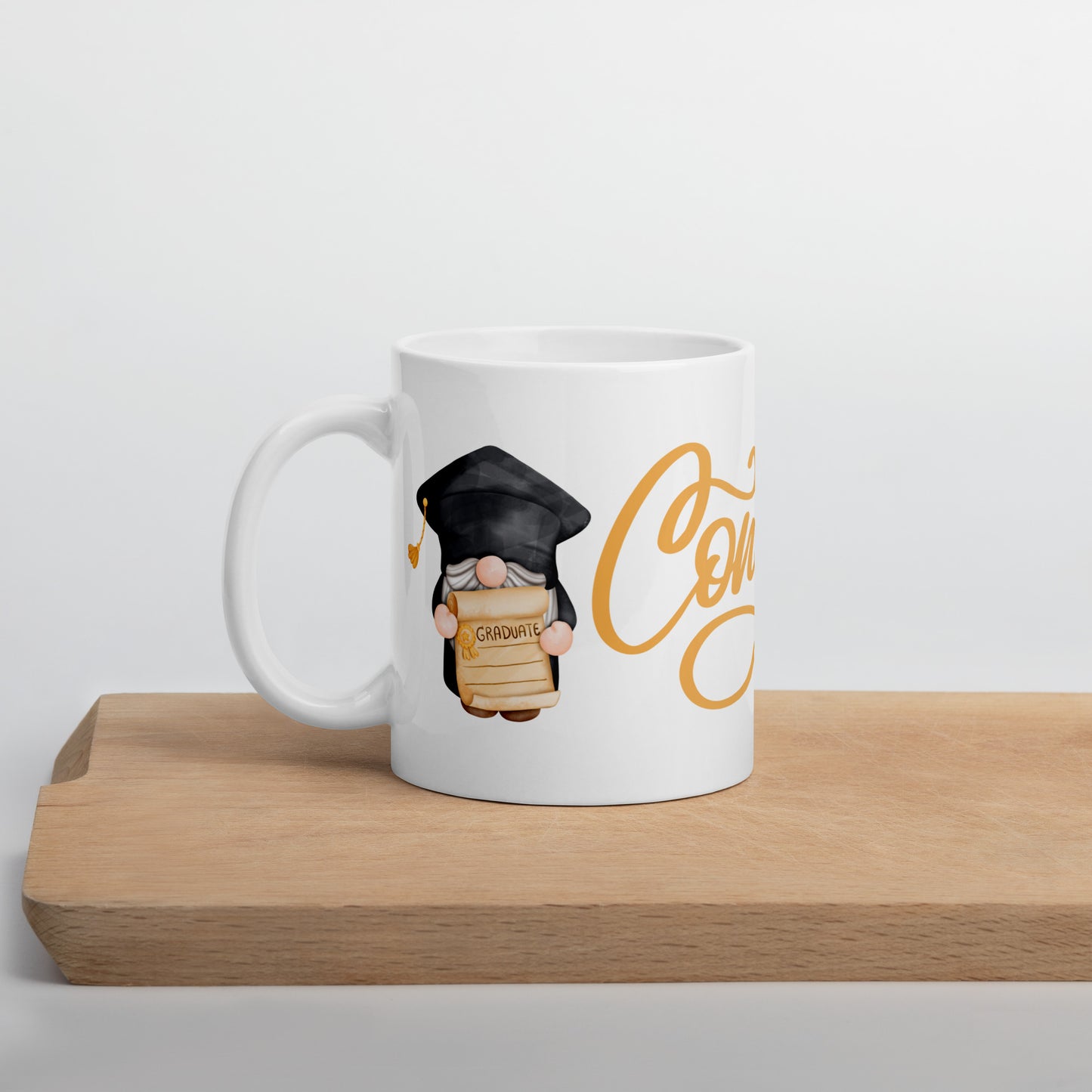 White Glossy Coffee, Tea or Hot Chocolate Mug Graduation Gnomes Congrats