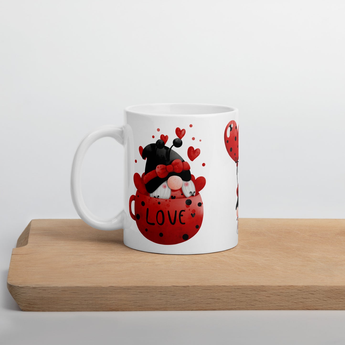 White Glossy Tea, Coffee or Hot Chocolate Mug Gnome Ladybug Love You