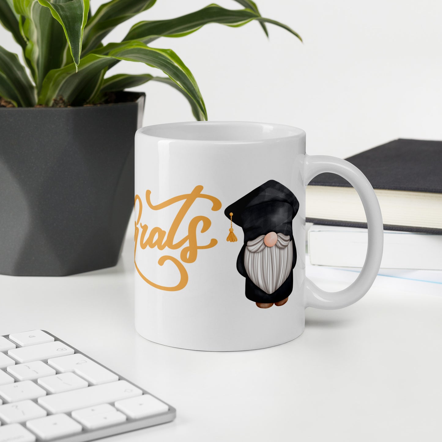 White Glossy Coffee, Tea or Hot Chocolate Mug Graduation Gnomes Congrats