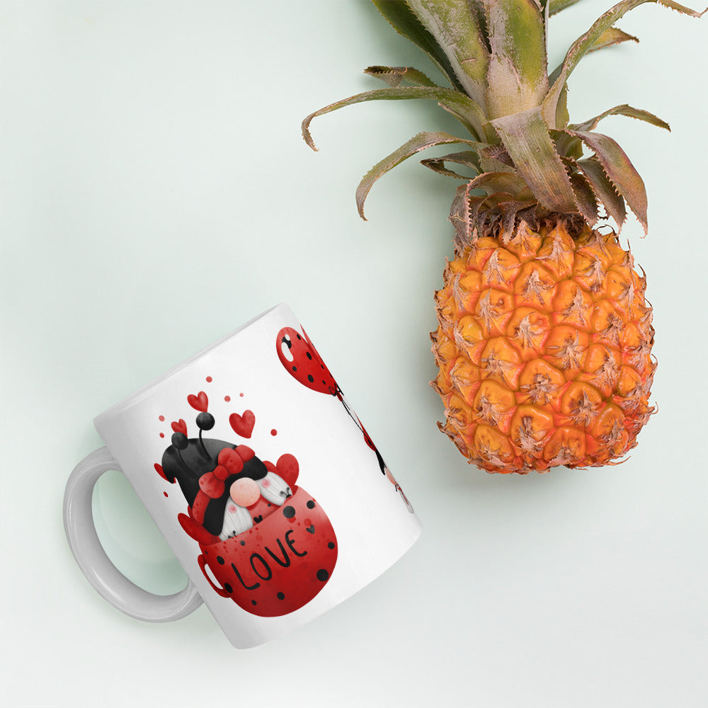 White Glossy Tea, Coffee or Hot Chocolate Mug Gnome Ladybug Love You