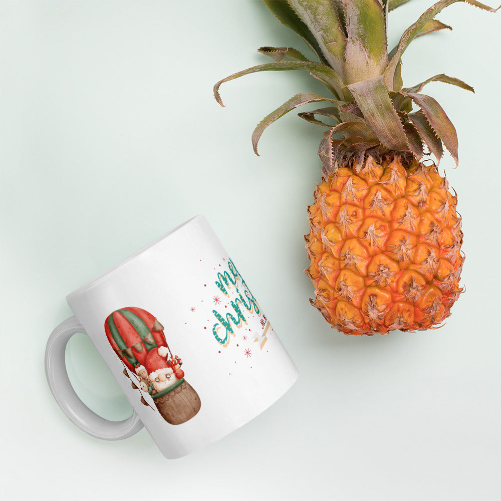 White Glossy Hot Chocolate, Coffee or Tea Mug Santa Gnome Merry Christmas