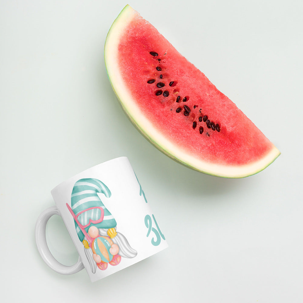 White Glossy Vacation Mug Summer Gnomes Clipart Beach