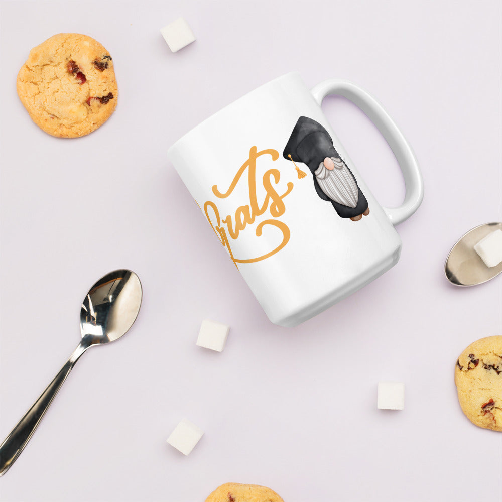 White Glossy Coffee, Tea or Hot Chocolate Mug Graduation Gnomes Congrats