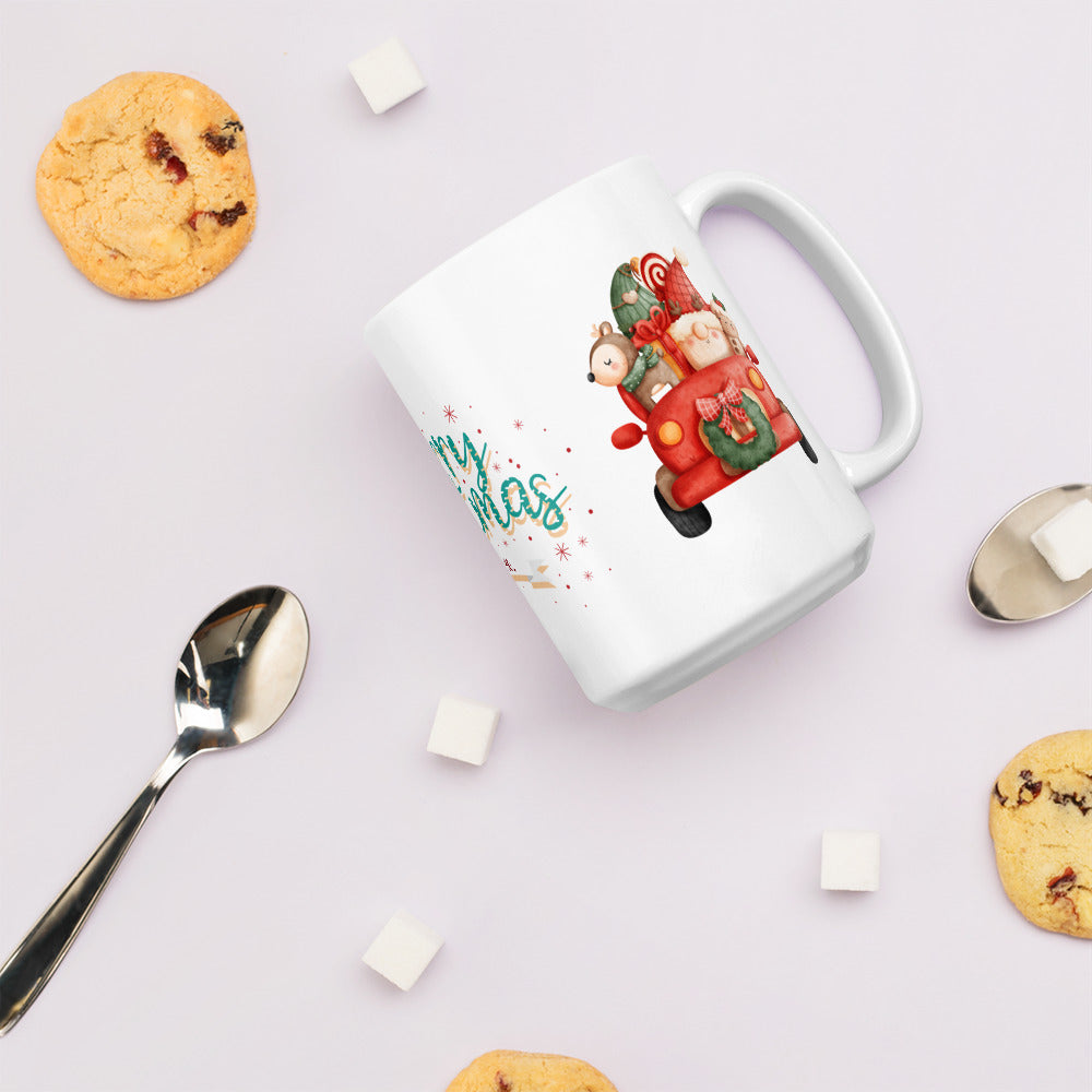 White Glossy Hot Chocolate, Coffee or Tea Mug Santa Gnome Merry Christmas