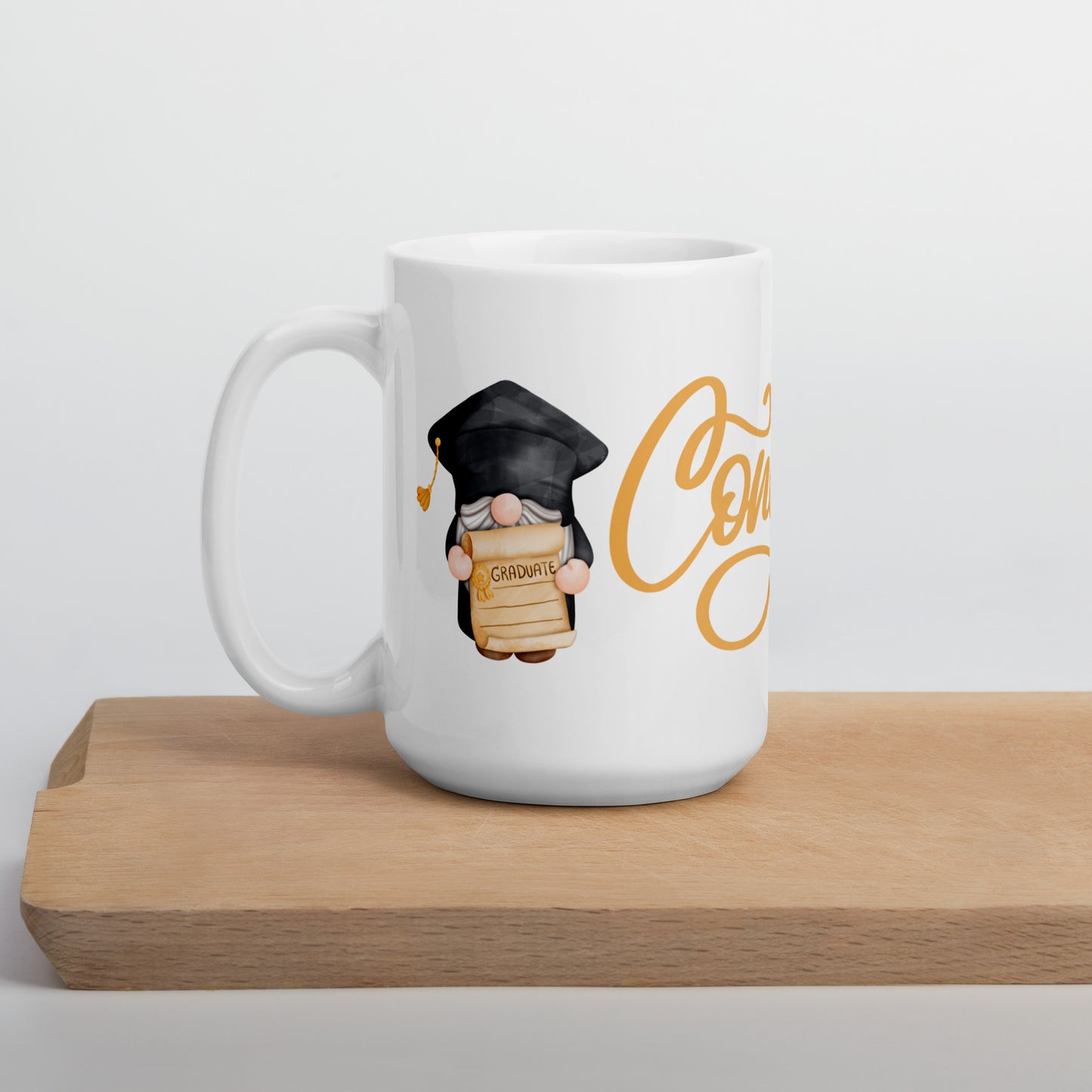 White Glossy Coffee, Tea or Hot Chocolate Mug Graduation Gnomes Congrats