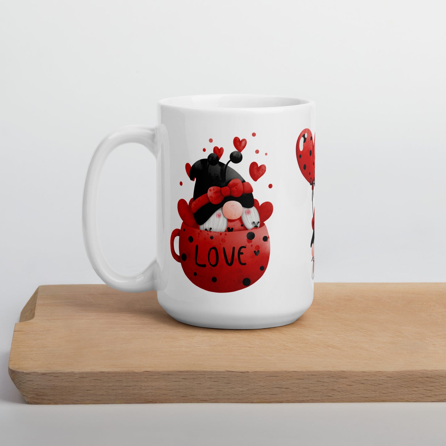 White Glossy Tea, Coffee or Hot Chocolate Mug Gnome Ladybug Love You