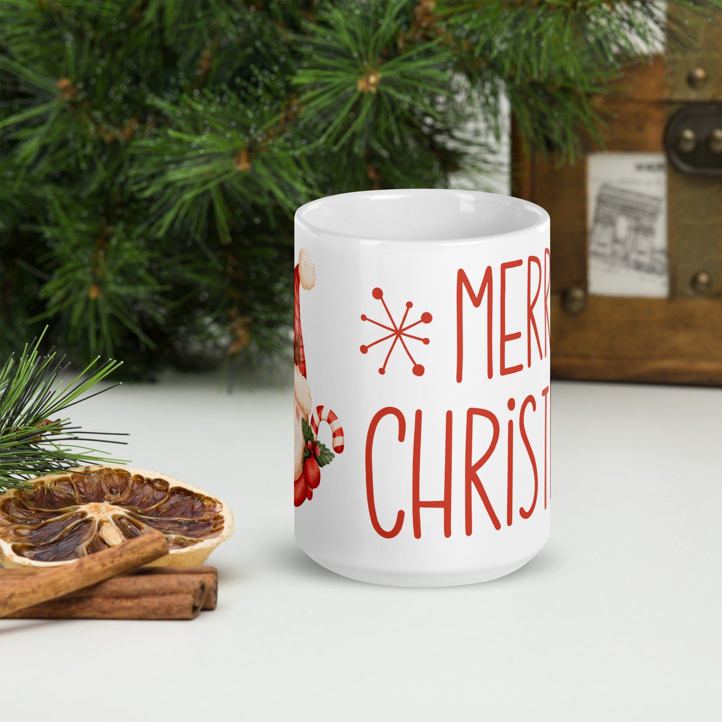 White Glossy Mug Merry Christmas Gnome