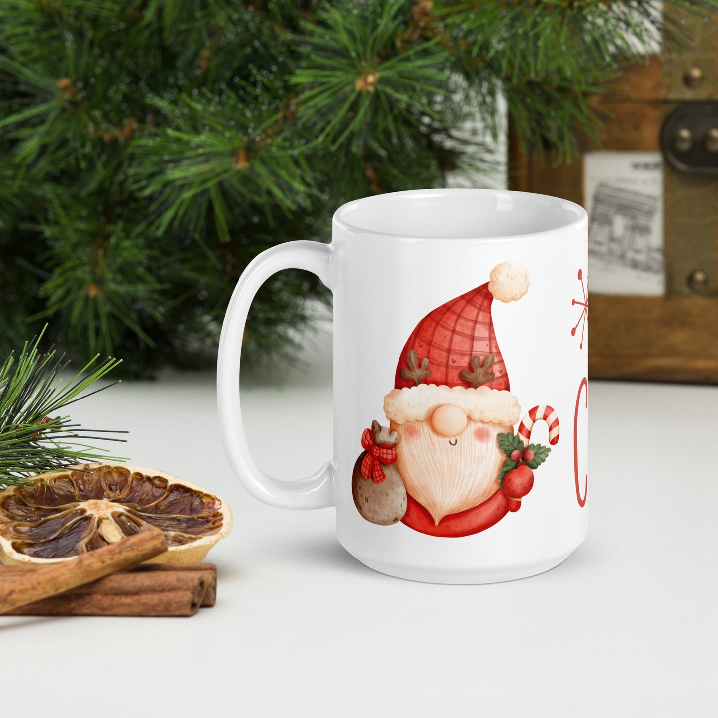 White Glossy Mug Merry Christmas Gnome