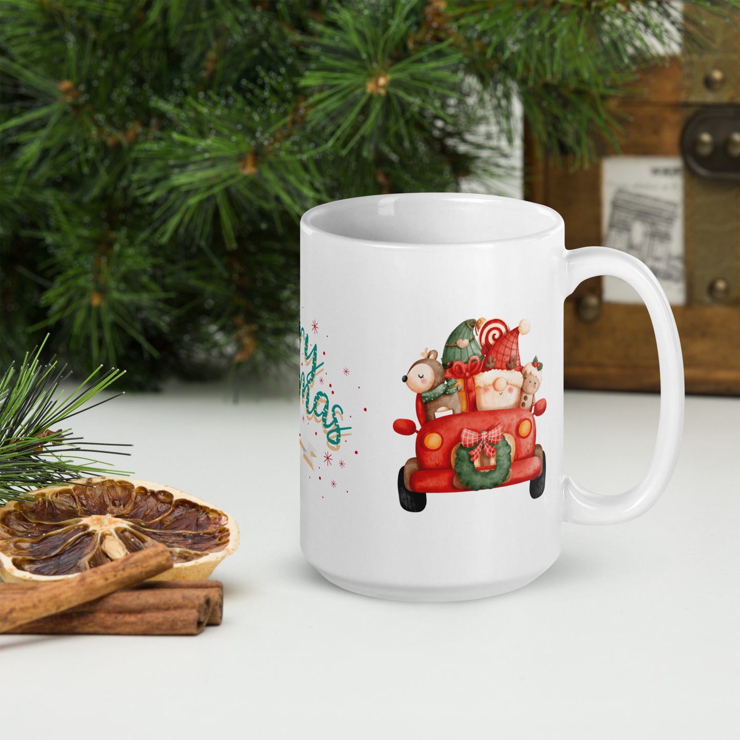White Glossy Hot Chocolate, Coffee or Tea Mug Santa Gnome Merry Christmas