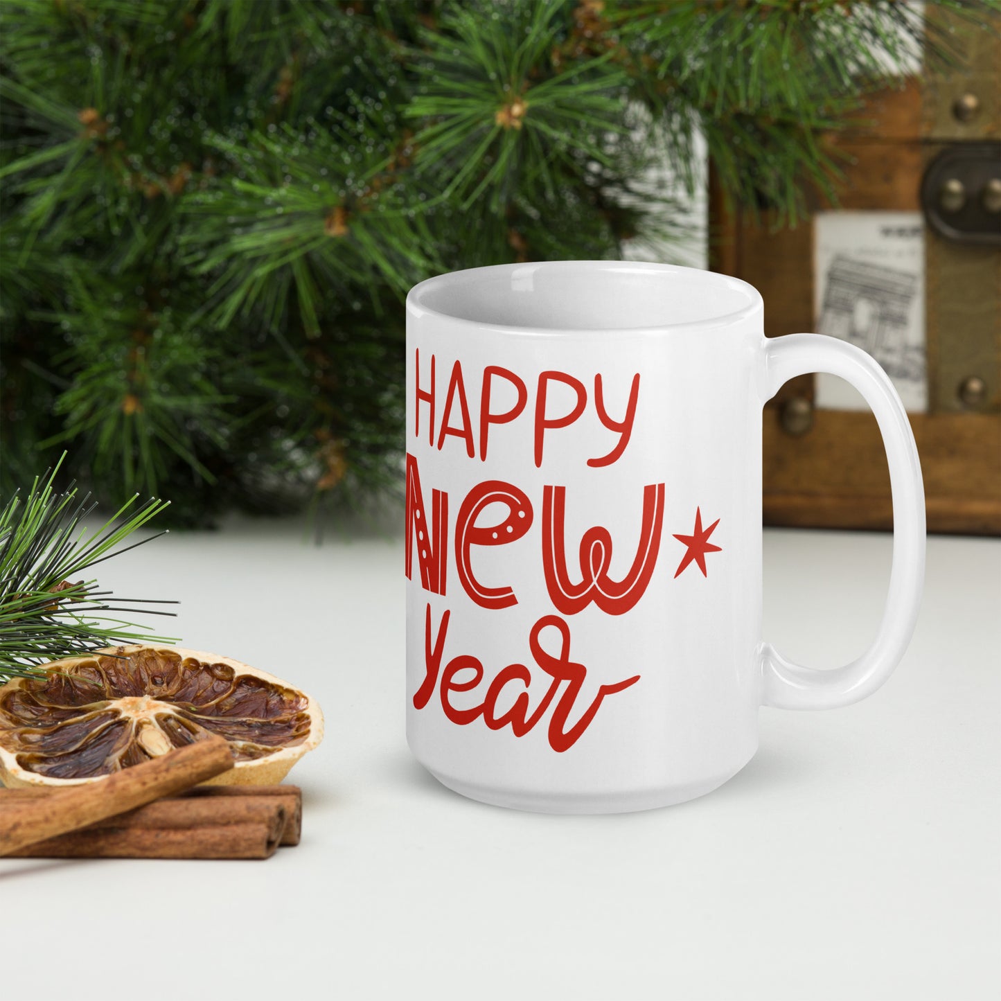 White Glossy Mug Happy New Year Gnome