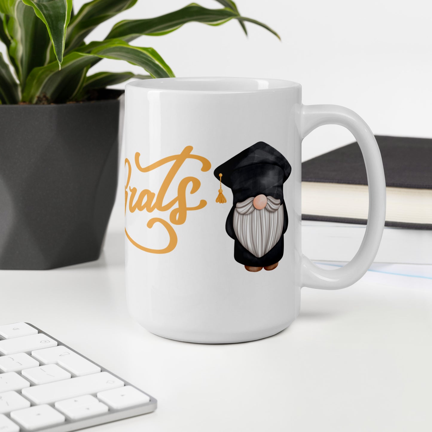 White Glossy Coffee, Tea or Hot Chocolate Mug Graduation Gnomes Congrats